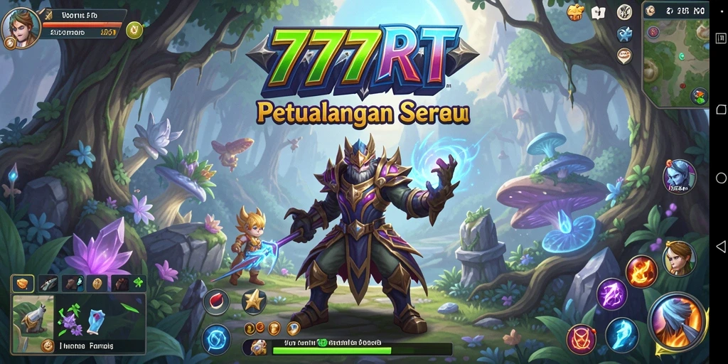 Screenshot gameplay 777RT yang menunjukkan petualangan di dunia fantasi.