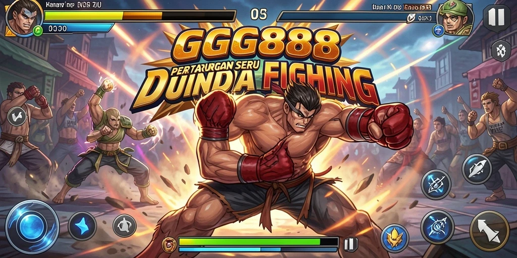 Screenshot GGG888 menampilkan aksi pertarungan yang intens dan karakter yang beragam.