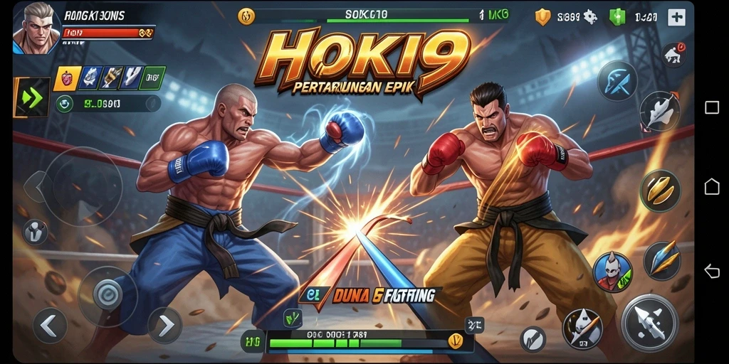 Gameplay HOKI9 menunjukkan pertarungan intens antara karakter yang berbeda.