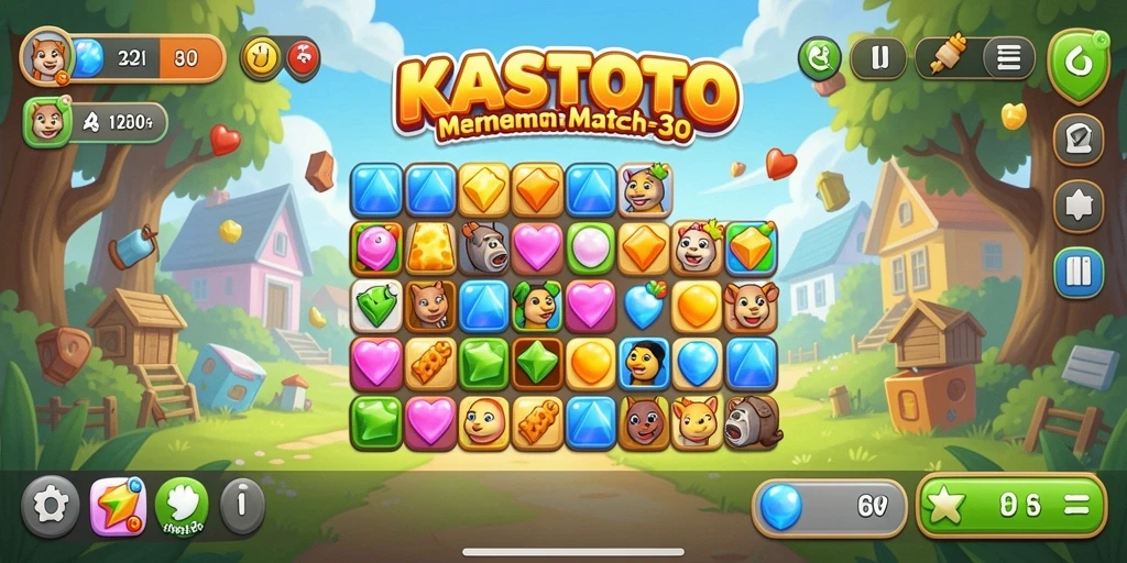 Screenshot utama KASTOTO menampilkan gameplay seru dengan pencocokan warna.
