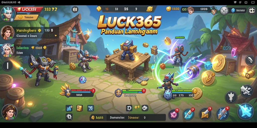Screenshot gameplay LUCK365 yang menunjukkan kemajuan dan manajemen sumber daya.