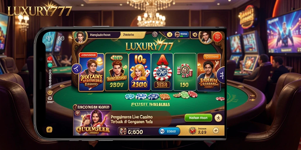 Screenshot LUXURY777 menampilkan dealer langsung dan gameplay yang mendebarkan.