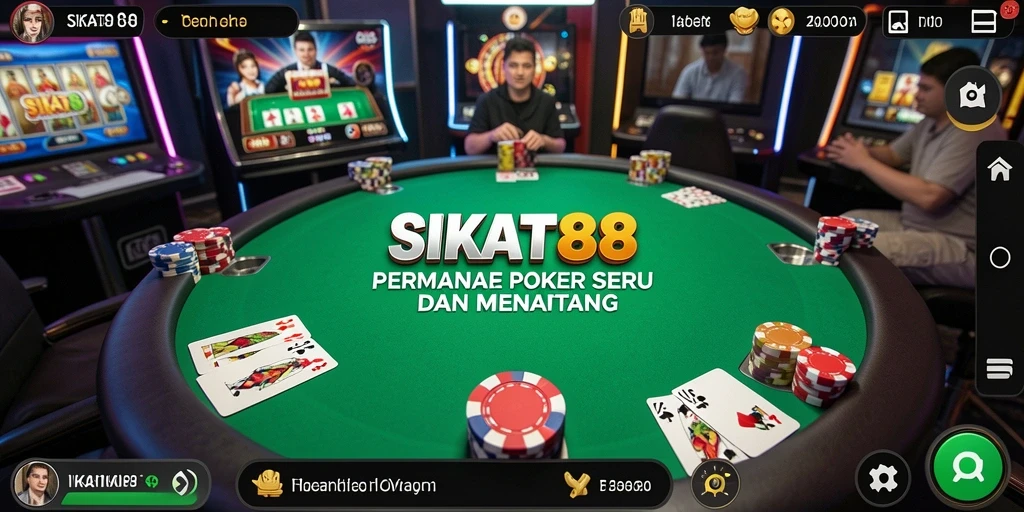 Tampilan gameplay SIKAT88 dengan suasana poker yang mendebarkan.