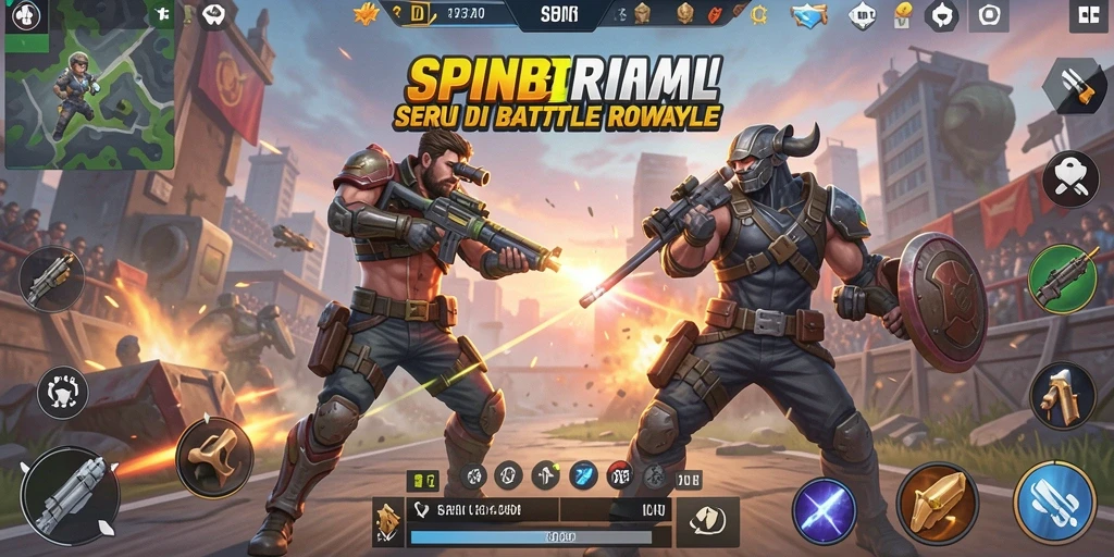 Tangkapan layar gameplay SPINBET dalam pertempuran Battle Royale.