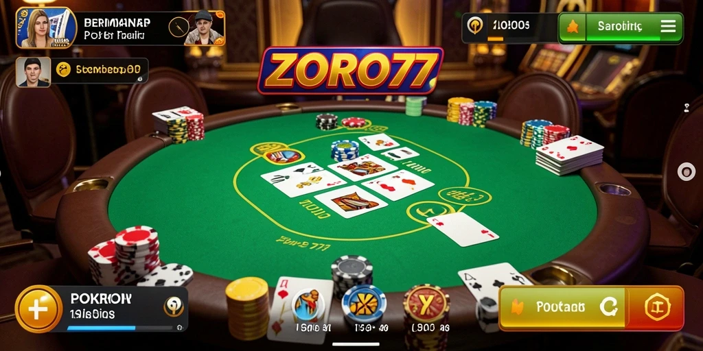 Tampilan gameplay seru dari ZORO77 yang menampilkan aksi Poker.